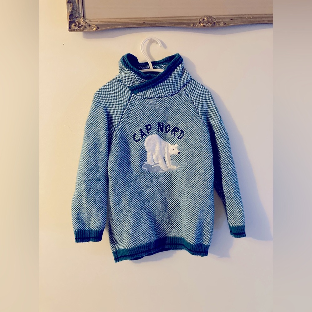 Vintage Sergent Major Kids Sweater with Polar Bear Design Blue Green Size 5